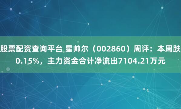 股票配资查询平台 星帅尔（002860）周评：本周跌0.15%，主力资金合计净流出7104.21万元